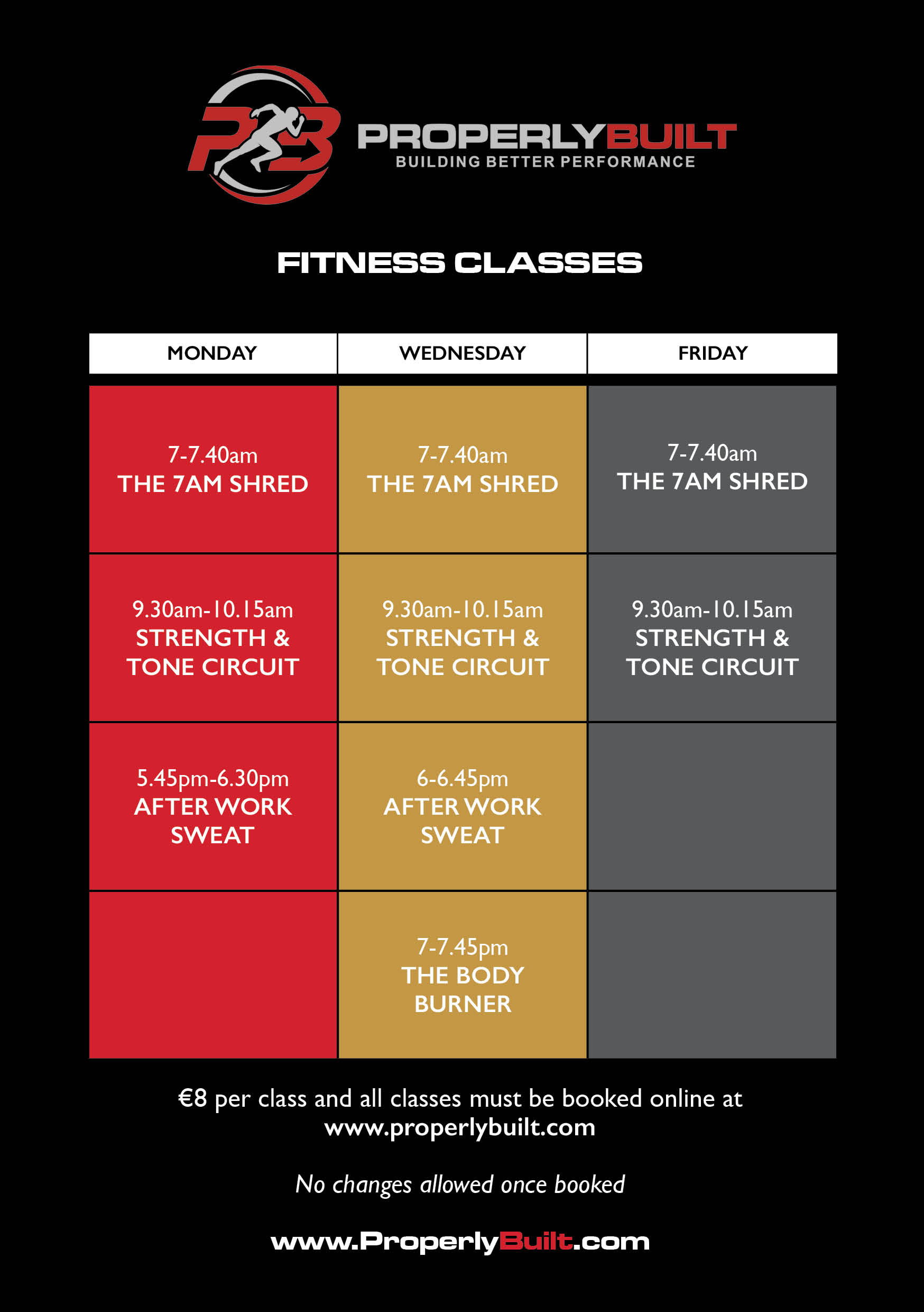 Fitness Class Timetable